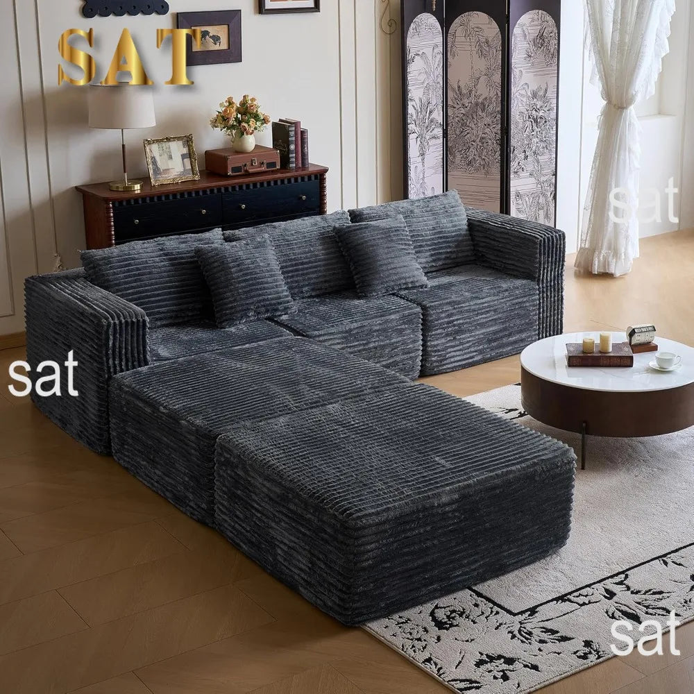 110" Modular Sectional Couch with 2 Movable Ottoman, Cloud Sofa Couches for Living Room, U Shaped Deep Seat Boneless Sofa