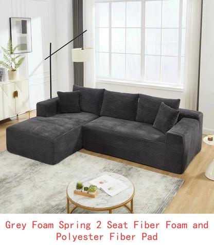 L-Shaped Modular Sectional Sofa Couch, 3-Seat Memory Foam Couch for Living Room, Oversized Chaise in Gray with Stripe (Left
