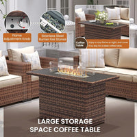 6-piece outdoor conversation sectional with 44" fire pit table and wicker rattan sofa