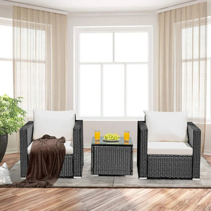 Outdoor Patio Furniture Set, Cushioned Armchairs and Tempered Glass Coffee Table, Wicker Rattan Sofa Set for Garden, Balcony