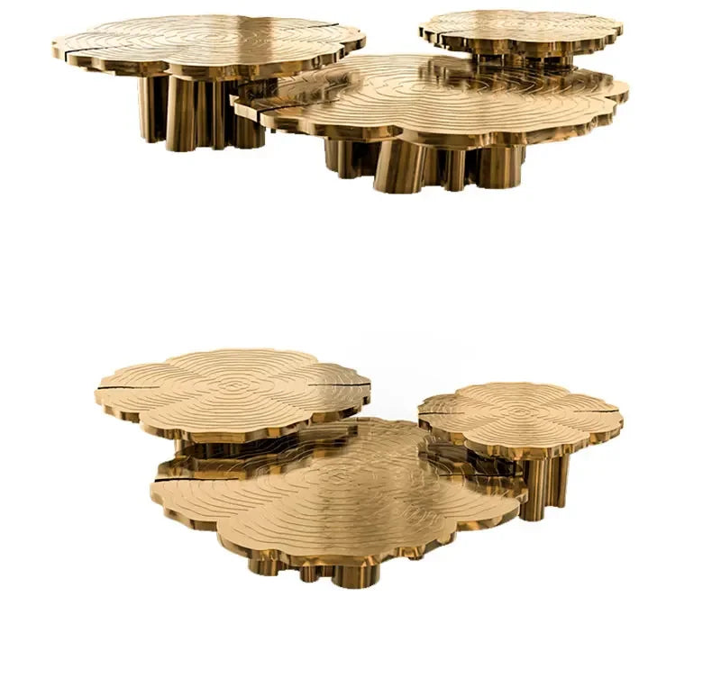 Italian light luxury round coffee table high-end villa living room stainless steel heterosexual etching
