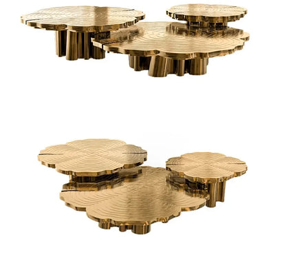 Italian light luxury round coffee table high-end villa living room stainless steel heterosexual etching