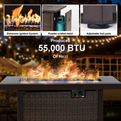 7 Pieces Outdoor Sectional Patio Furniture Set With Fire Pit Table Rattan Wicker Patio Sectional Conversation Set With Cushions