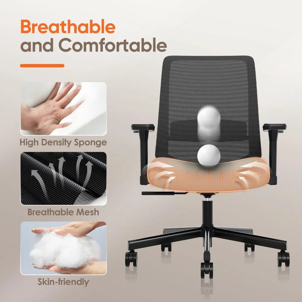 Ergonomic Office Chair with Lumbar Support, 3D Armrests, Tilt Function, Breathable Mesh for Home & Office