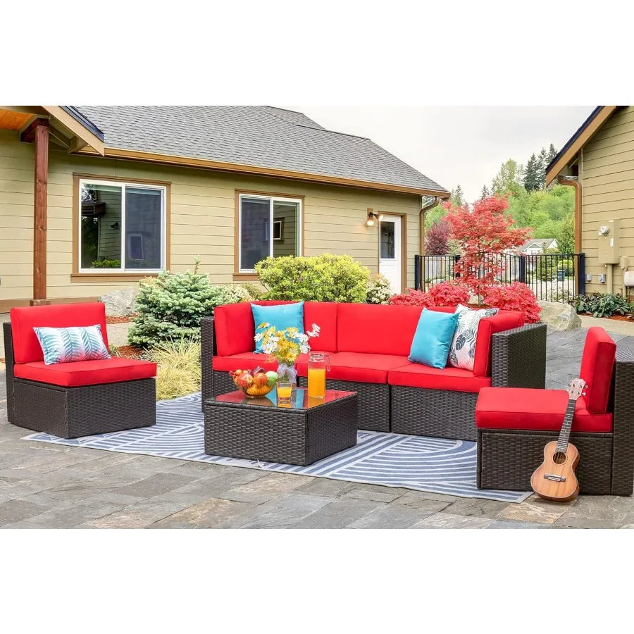 6 Piece Small Patio Furniture Sets Outdoor Sectional Sofa All Weather PE Wicker Patio Sofa Couch Garden Backyard Conversation S