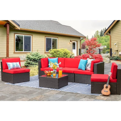 6 Piece Small Patio Furniture Sets Outdoor Sectional Sofa All Weather PE Wicker Patio Sofa Couch Garden Backyard Conversation S