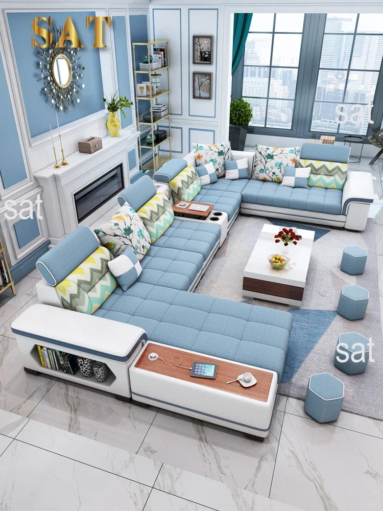 For living room minimalist modern large unit furniture set combination cotton and linen 2024 new technology fabric sofa