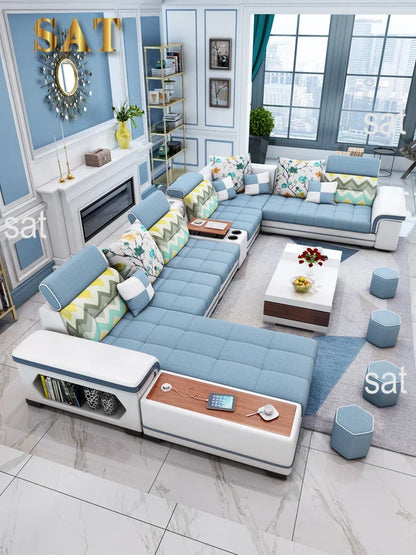 For living room minimalist modern large unit furniture set combination cotton and linen 2024 new technology fabric sofa