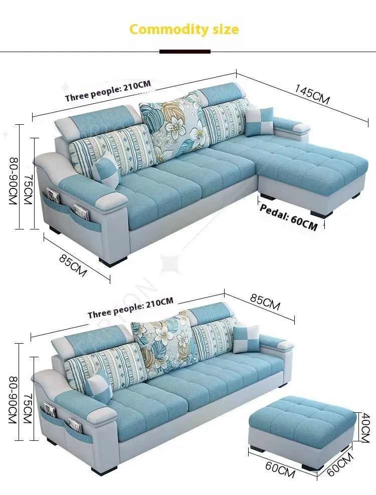 Modern Luxury Three-Seat Home Furniture L-Shape Love Sofa Set with Sponge Filling Fabric Design for Living Room Best Price
