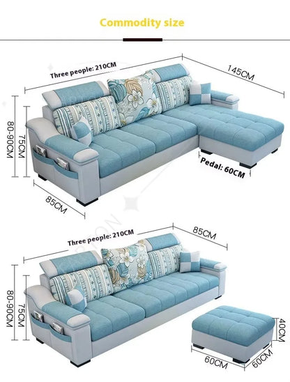 Modern Luxury Three-Seat Home Furniture L-Shape Love Sofa Set with Sponge Filling Fabric Design for Living Room Best Price