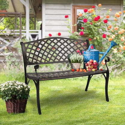 40.5 Outdoor Cast Iron Garden Bench, Rust-Resistant for Patio, Yard, Deck, and Entryway (Brown)