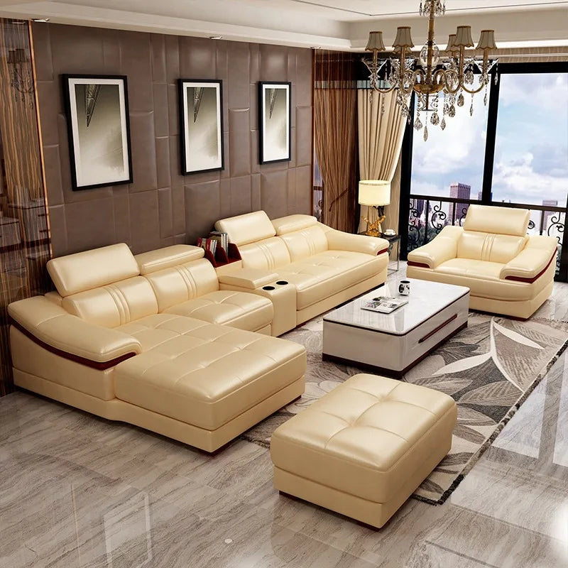 Modern, minimalist, genuine leather, sofa, imported, living room, corner, princess