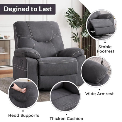 360° Swivel Rocker Recliner Chair For Adults, Manual RockingRecliner Chair With Overstuffed Backrest And Armrests,, Customized