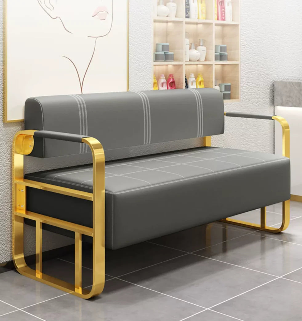 Beauty Salon Barbershop Waiting Area Furniture Gold Metal Frame Leather Double Seats Hospital  Public Airport Waiting Room Chair