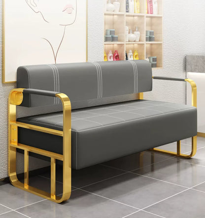 Beauty Salon Barbershop Waiting Area Furniture Gold Metal Frame Leather Double Seats Hospital  Public Airport Waiting Room Chair
