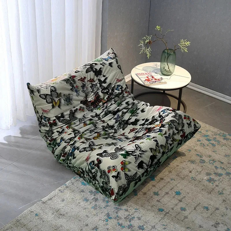 Single sofa living room bedroom lazy fabric leather leisure chair small apartment cream wind