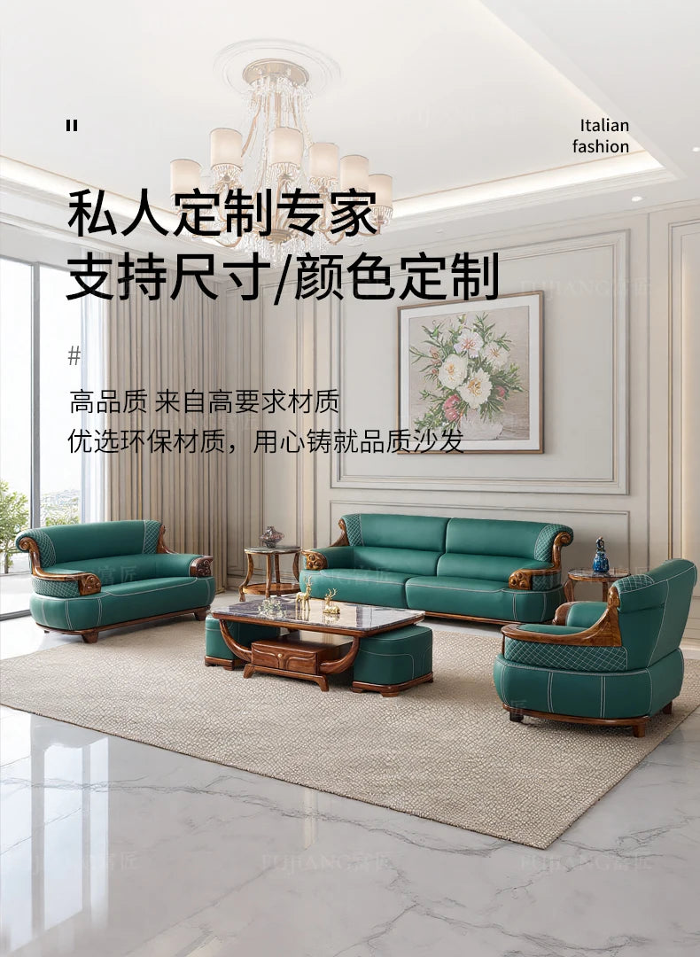 New Chinese-style thick leather sofa with solid wood 123 living room combination large apartment villa furniture  FT