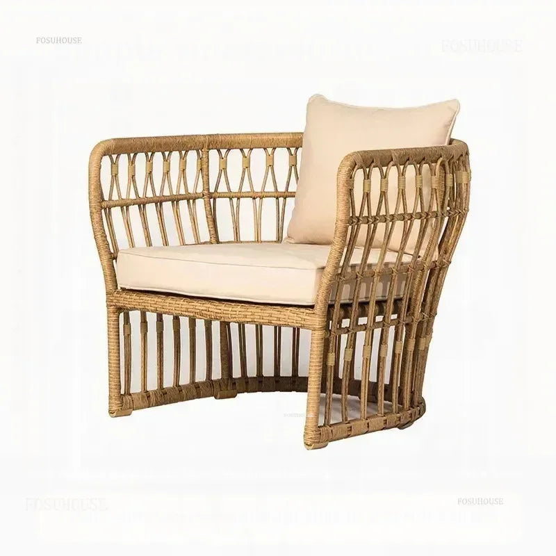 Simple Home Restaurant Garden Sofas Comfortable Balcony Coffee Shop Rattan Chair Outdoor Courtyard Villa Furniture Casual Sofa H