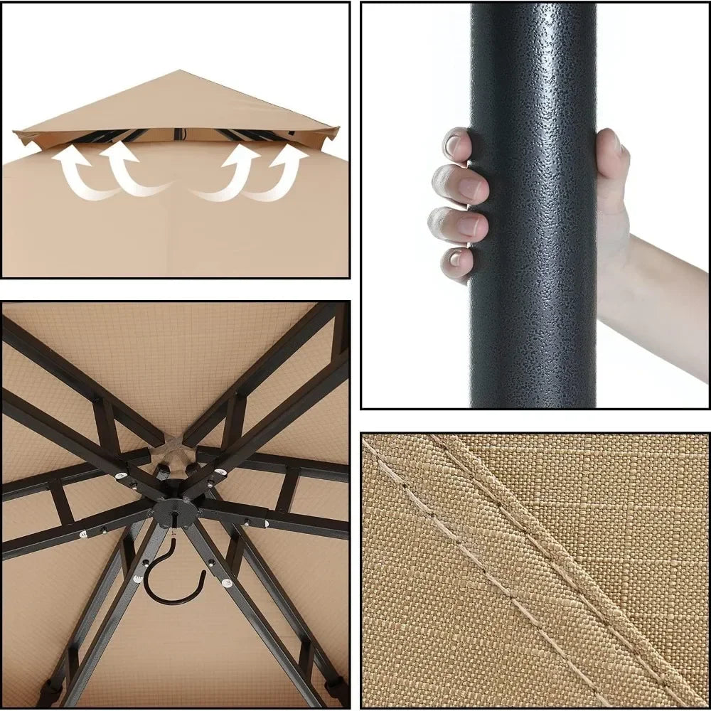 For 10'x10' Gazebos for Outdoor Hexagonal Gazebo with Netting and Privacy Curtains By, 120"L X 120"W X 110"H, 74.8 Pounds&
