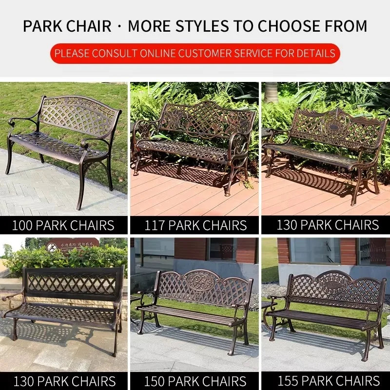 150CM Cast Aluminum Outdoor Bench Chair Patio Bench Metal Benches Park Bench for Garden Outdoor Patio Leisure