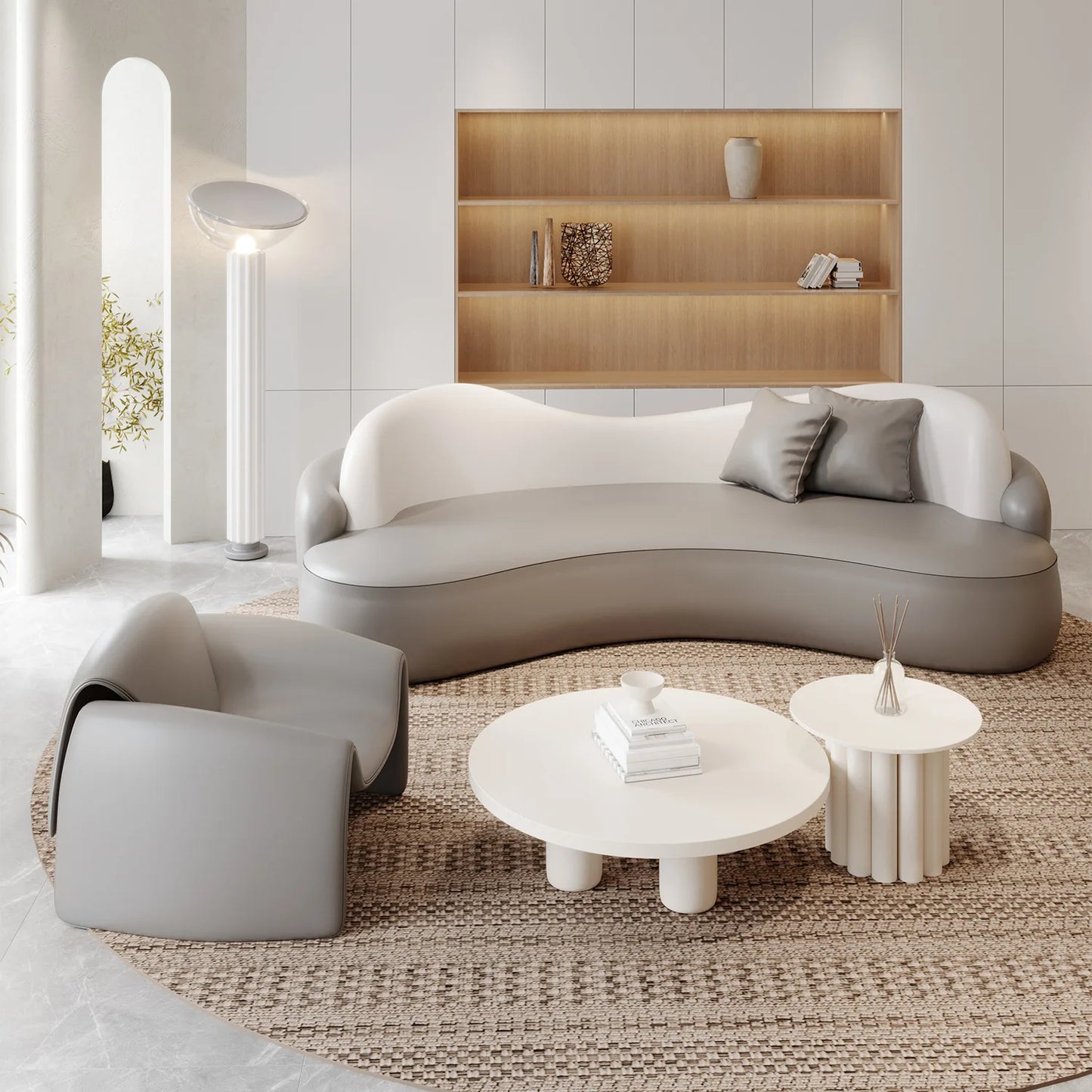 Curved special-shaped leather art sofa Internet celebrity beauty salon clothing store rest area