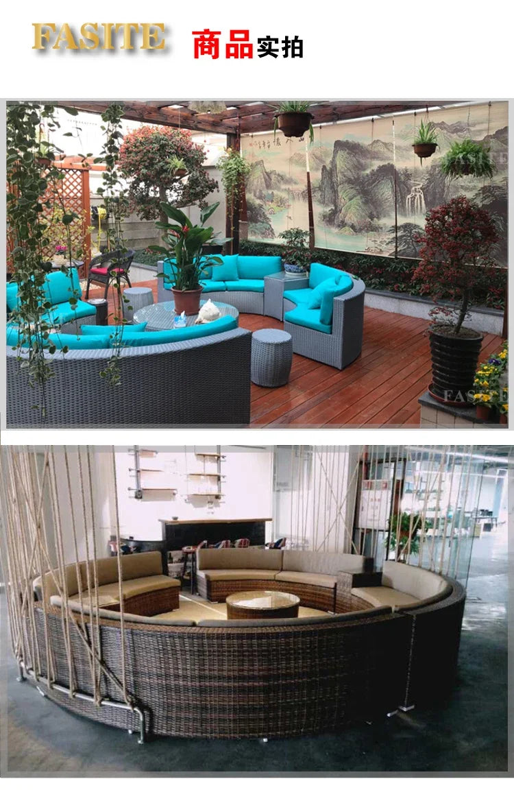 Outdoor Rattan Sofa Circular Villa Terrace Courtyard Rattan Art Living Room Leisure