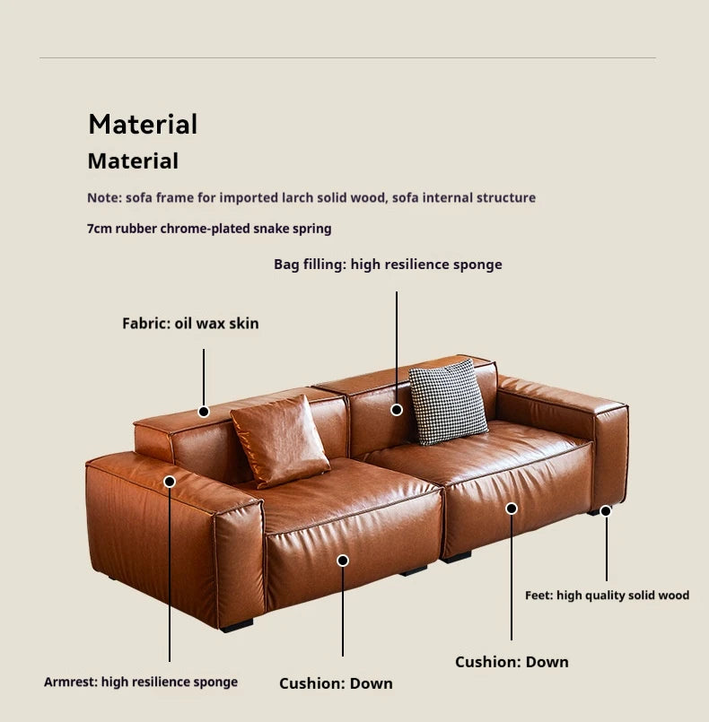 French Vintage Three-Person Genuine Leather Sofa Set in Ancient Caramel Tone for Small Living Rooms or Apartments