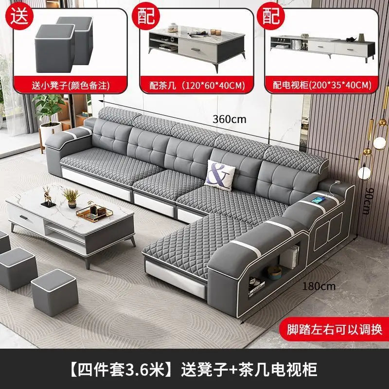 Modern leave-in multi-functional sofa, simple size, detachable and washable fabric sofa combination U-shaped sofa living room