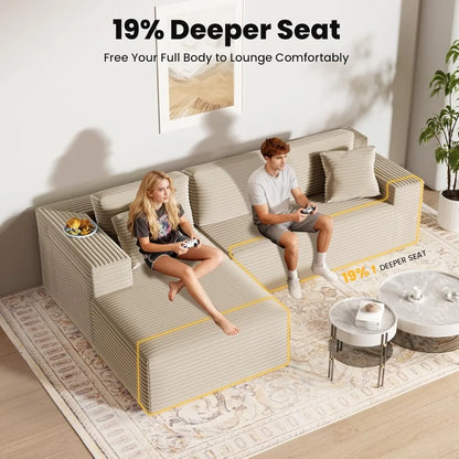 108" Cloud Sectional Couch Sofa with L-Shape Chaise, Modular Sectional Couch with Deep Seat for Living Room Bedroom