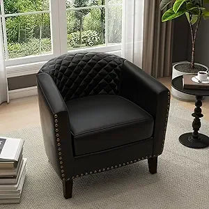 Modern Upholstered Barrel Club Chair with Nailed Trim for Living Room, Comfortable Accent Armchair for Bedroom