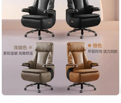 Senior Leather Office Chairs Ergonomic Comfortable Adjust Recliner Office Chairs Mobile Luxurious Furniture Silla Oficina LXOC
