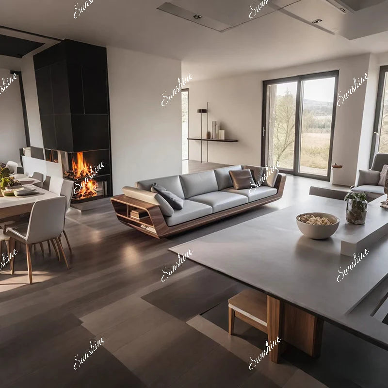 Italian minimalist, solid wood Nordic simple sofa living room villa hotel high-end straight row