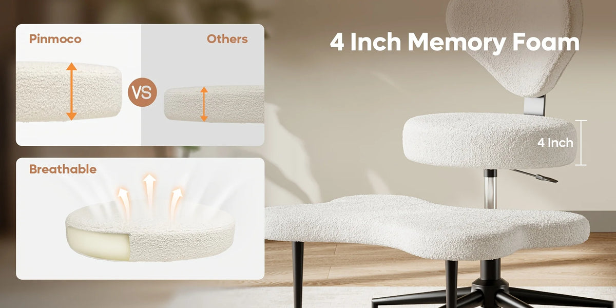 Ergonomic cross-leg office chair,360°rotating stool,height-adjustableseat,lumbar support,extremely comfortablemeditation chair,
