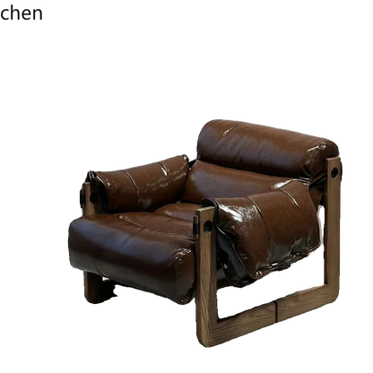 Single sofa chair medium antique solid wood retro home leisure bedroom leather