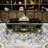French solid wood large coffee table European rectangular solid wood carving double-layer tea table
