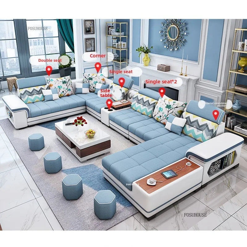 Luxury U-Shape Tech Fabric Living Room Sofas Sets with USB Villa Recliner Sofas Design Modularity Sofa for Living Room Furniture