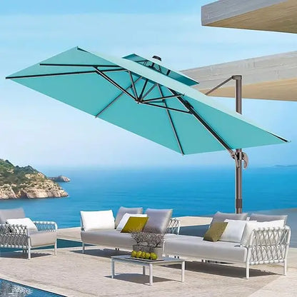 9' X 12' Double Top Cantilever Patio Umbrella - Heavy Duty Offset Umbrella with 360° Rotation for Garden Deck Pool Patio, Turquo