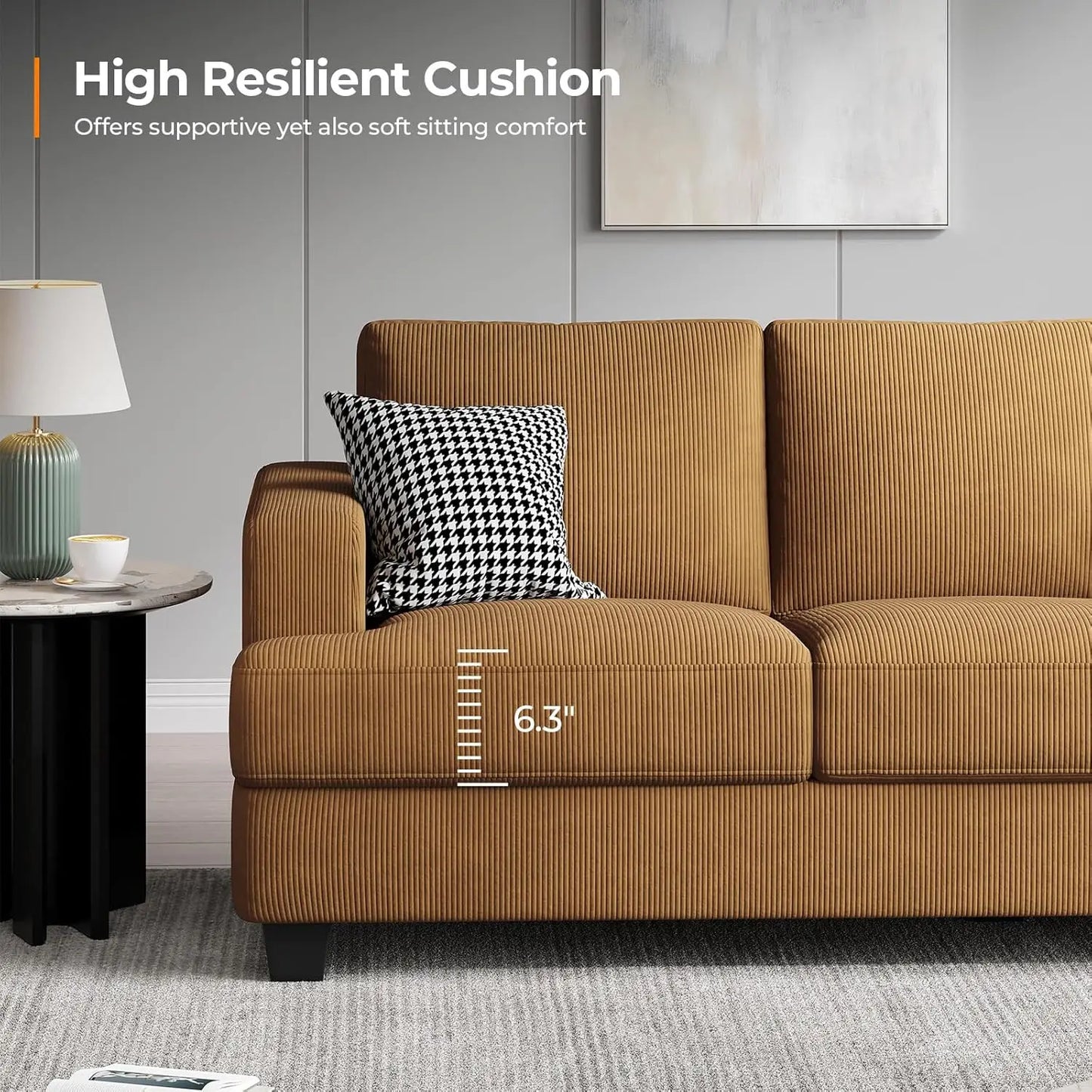 89 Inch Sofa with Extra Deep Seats Oversize, Corduroy Fabric 3 Seater Sofa for Living Room, Modern Couch and Sofa, Comfy