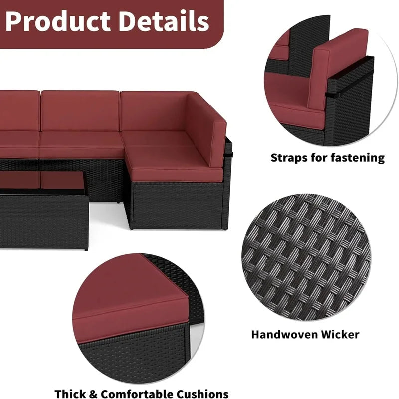 Outdoor Black PE Wicker Patio Sectional Sofa Set - All-Weather Couch Seating