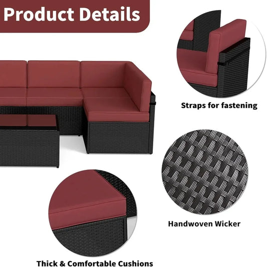 Outdoor Black PE Wicker Patio Sectional Sofa Set - All-Weather Couch Seating