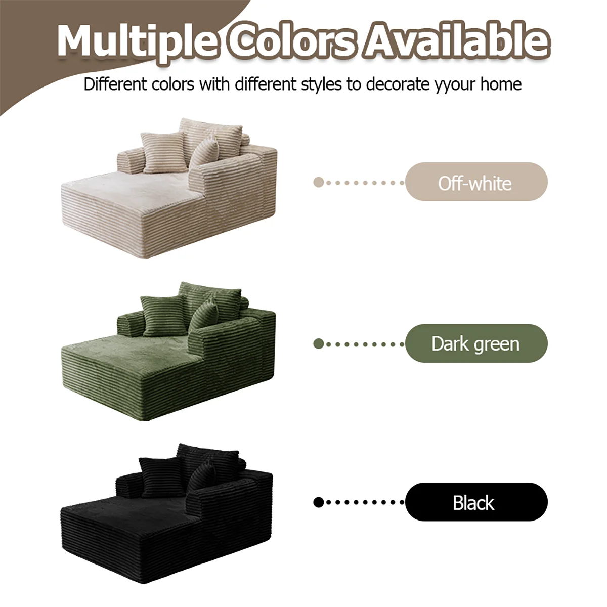 Single Corduroy Sofa Bed, Deep Seat, No Assembly, Includes 3 Pillows