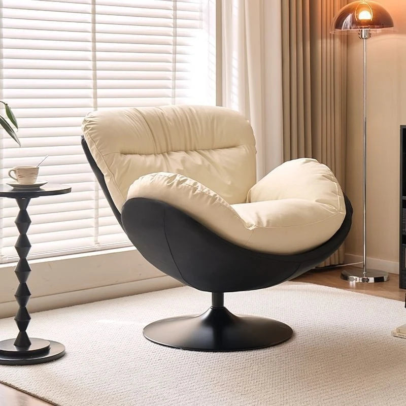 Single Eggshell Swivel Lounge Chair, Upholstered Accent Chair with 360 Degree Metal Base Chai for Bedroom, Living Room Relation