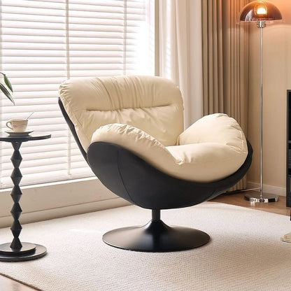 Single Eggshell Swivel Lounge Chair, Upholstered Accent Chair with 360 Degree Metal Base Chai for Bedroom, Living Room Relation