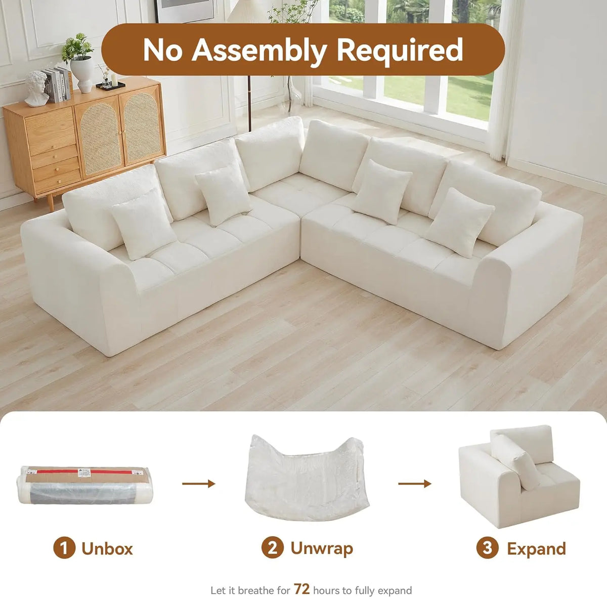 110''Modular Sectional Couches for Living Room, Compressed Sectional Sofa, Oversized L Shaped 5 Seater Upholstere