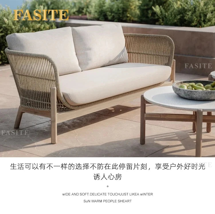 Outdoor rattan sofa courtyard garden open-air balcony leisure outdoor solid wood teak villa