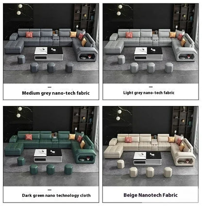 Linlamim Fabric Sofa Set Furniture Living Room Sofa Set with USB and Stools / Big U Shape Cloth Couch Sofas for Home Furniture