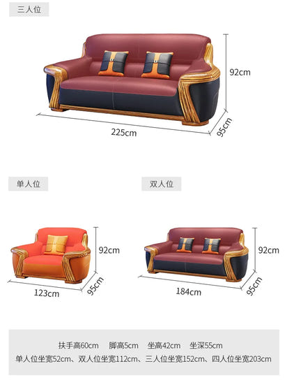 XMH new Chinese ebony leather sofa modern living room luxury villa first layer cowhide new combination sofa