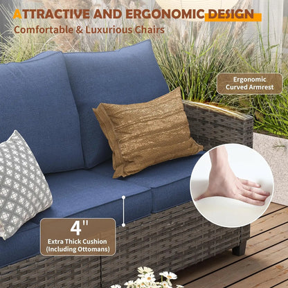 Patio Furniture Set, 6 Pieces Outdoor Sectional Couch with Swivel Rocking Chair, Gray Wicker Rattan Sofa with Side, Customized