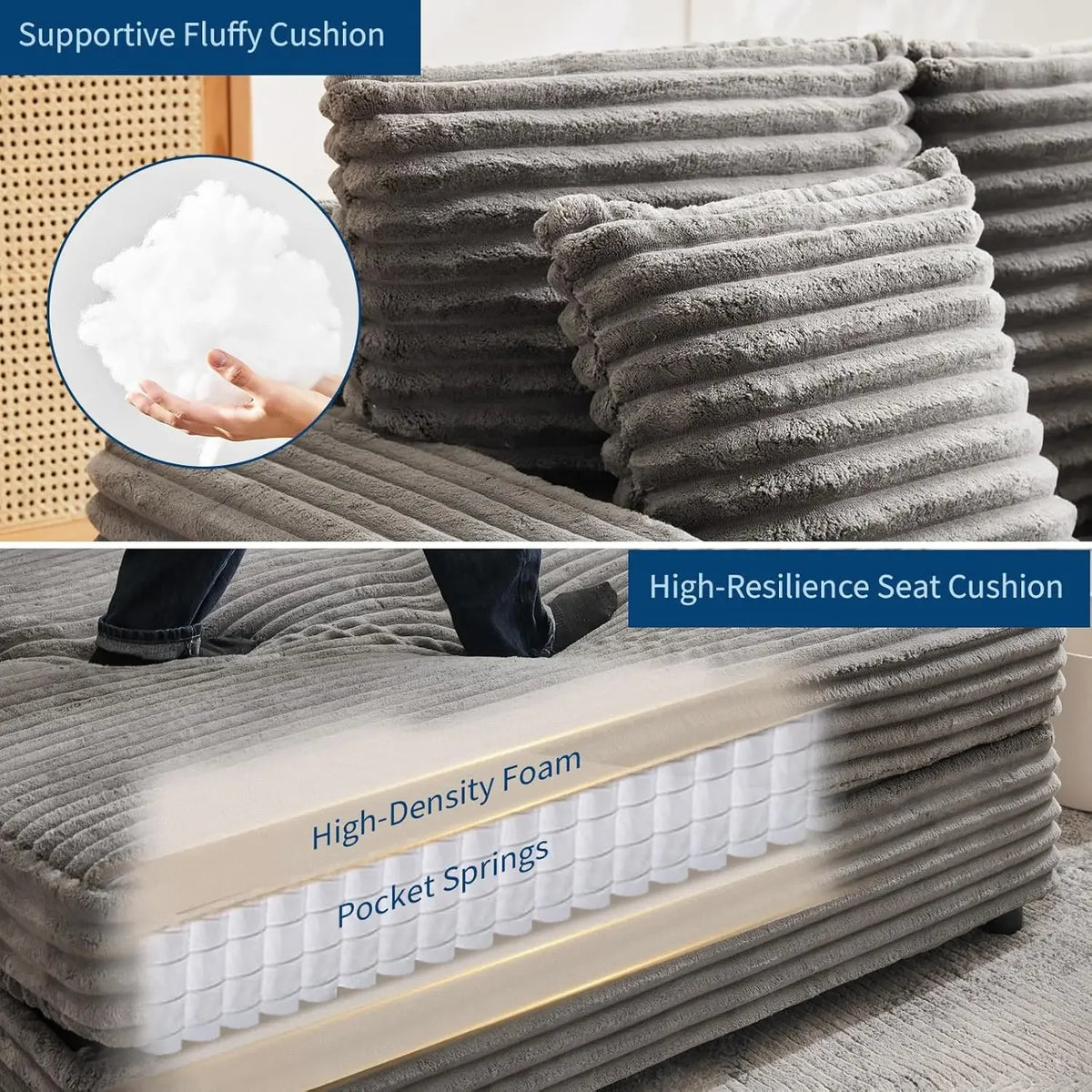 Oversized Chaise Lounge Chair Corduroy Fabric with USB Charging Station Cup Holder and Sleeper Function