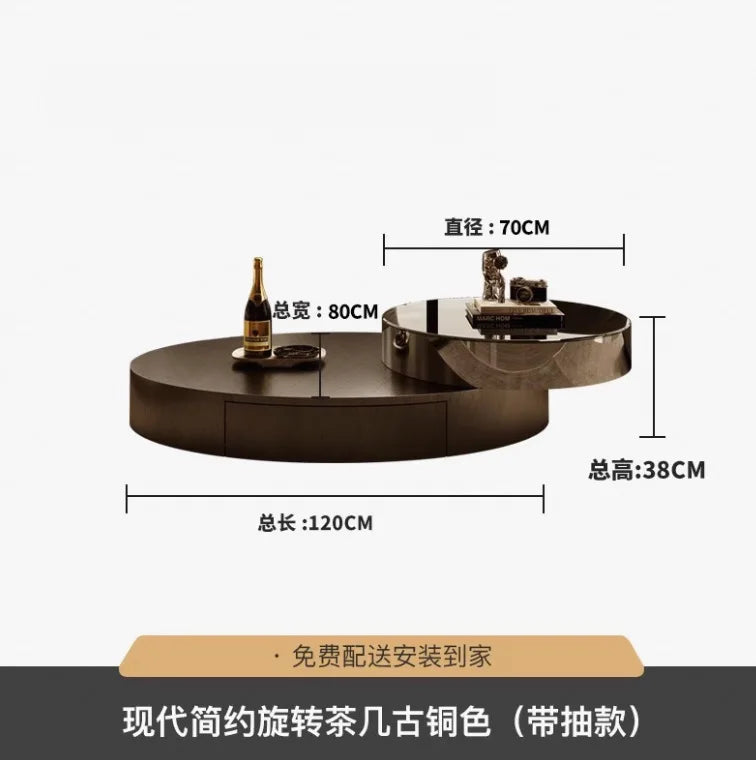 Italian Luxury Oval Coffee Tables Modern Minimalist Rotatable Center Coffee Table Set Stainless Steel Living Room Furniture FYCT